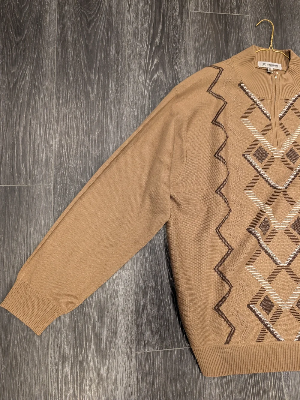 Stacy Adams Tan Crewneck Sweater with Diamond Knit Pattern